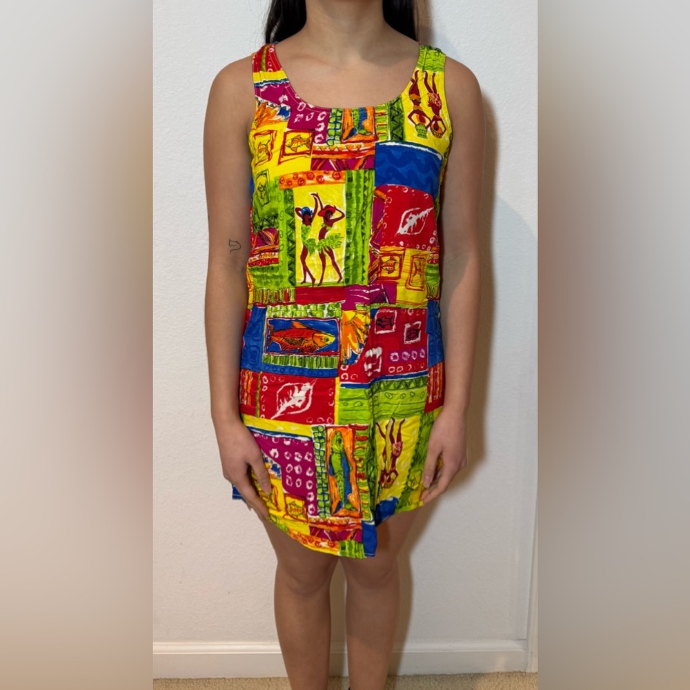 Colorful Patchwork Patterned Sun Dress Small